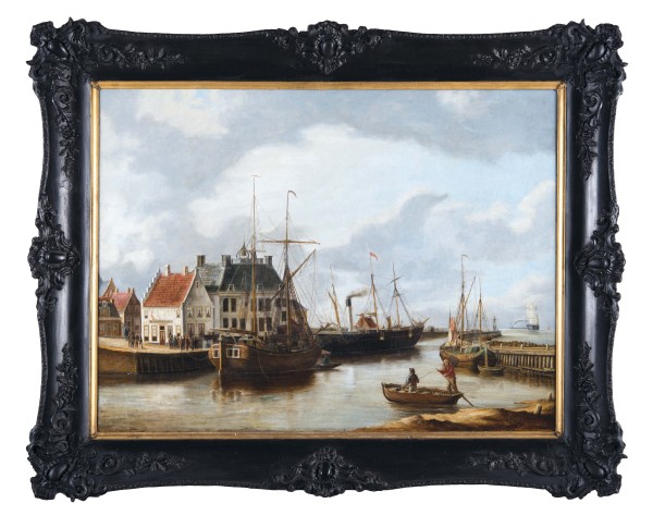 Hermanus Siderius schilderde in 1850 de Buitenhaven van Harlingen. Het schilderij toont de overgang van de zeilvaart naar de stoomvaart in de levendige Harlinger haven.
