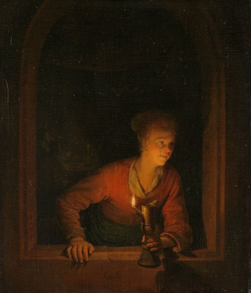 Meisje met olielamp, Gerard Dou